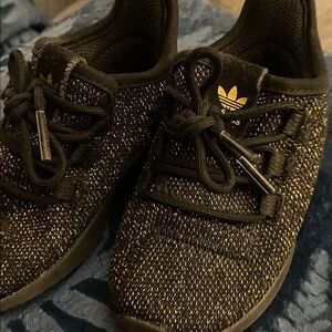 Adidas Kids Black Sneakers with Gold Highlights
